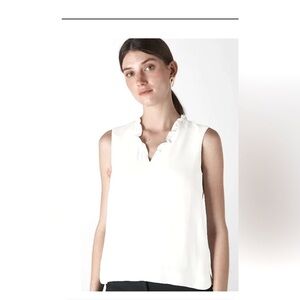 Women’s Whistles Frilly White Dressy V Neck Tank Shirt Top Size 8